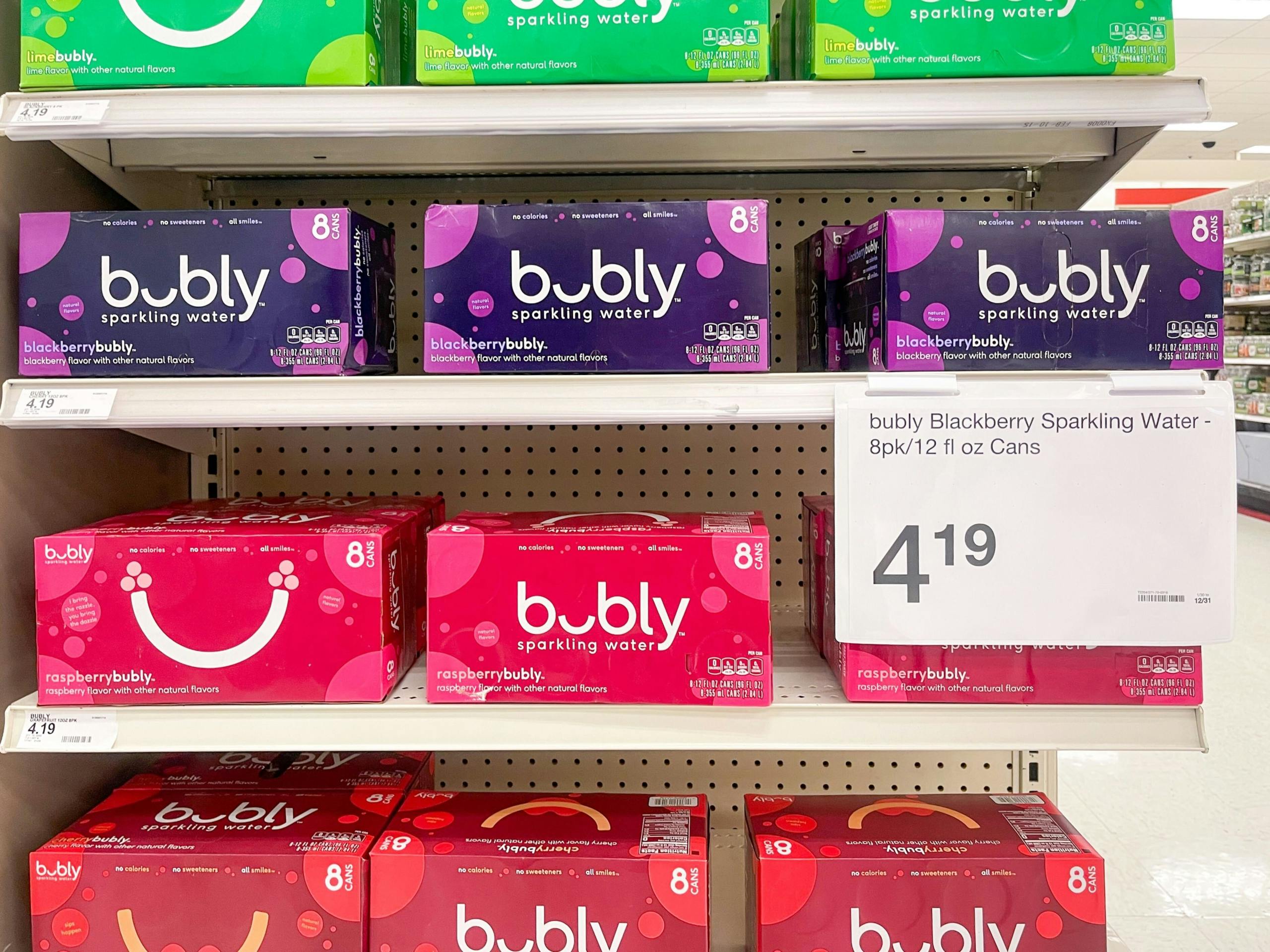 A variety of bubly cases sitting on shelves in a store