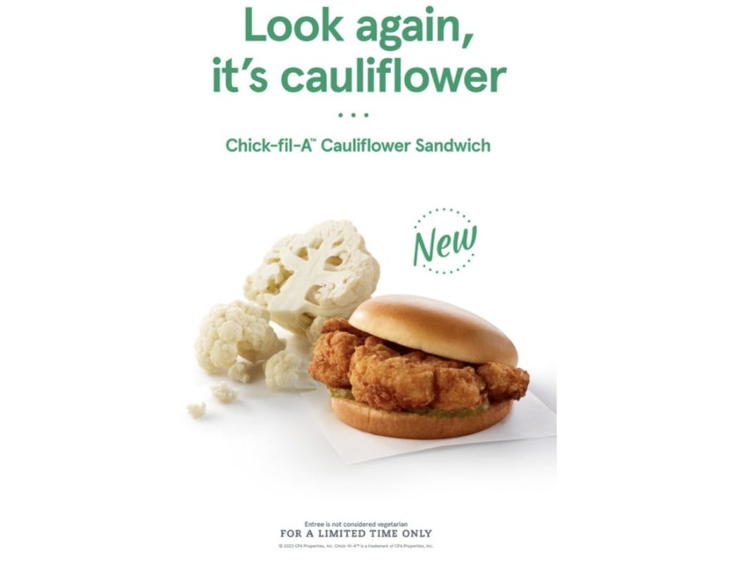 Chick-fil-a cauliflower sandwich at Peace Haven franchise.