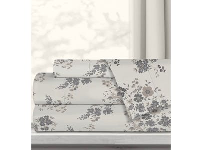 Safdie & Co White & Gray Floral Flannel Sheet Set