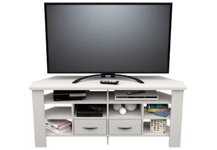 Corner TV Stand with Shelves & Drawers