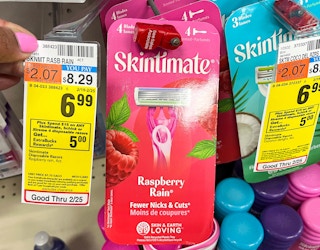 hand holding sales tag next to skintimate razor