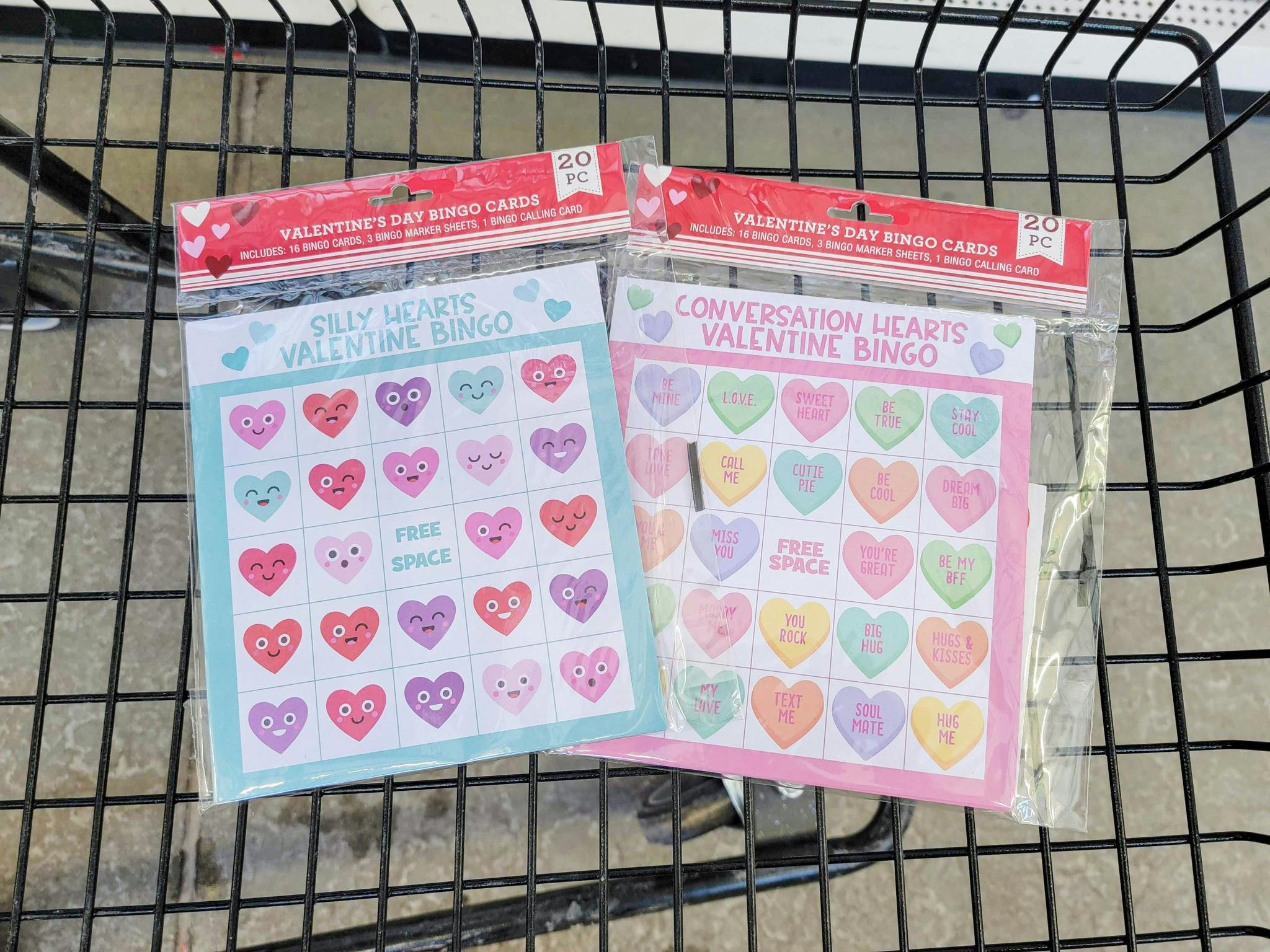 valentine bingo cards in a cart