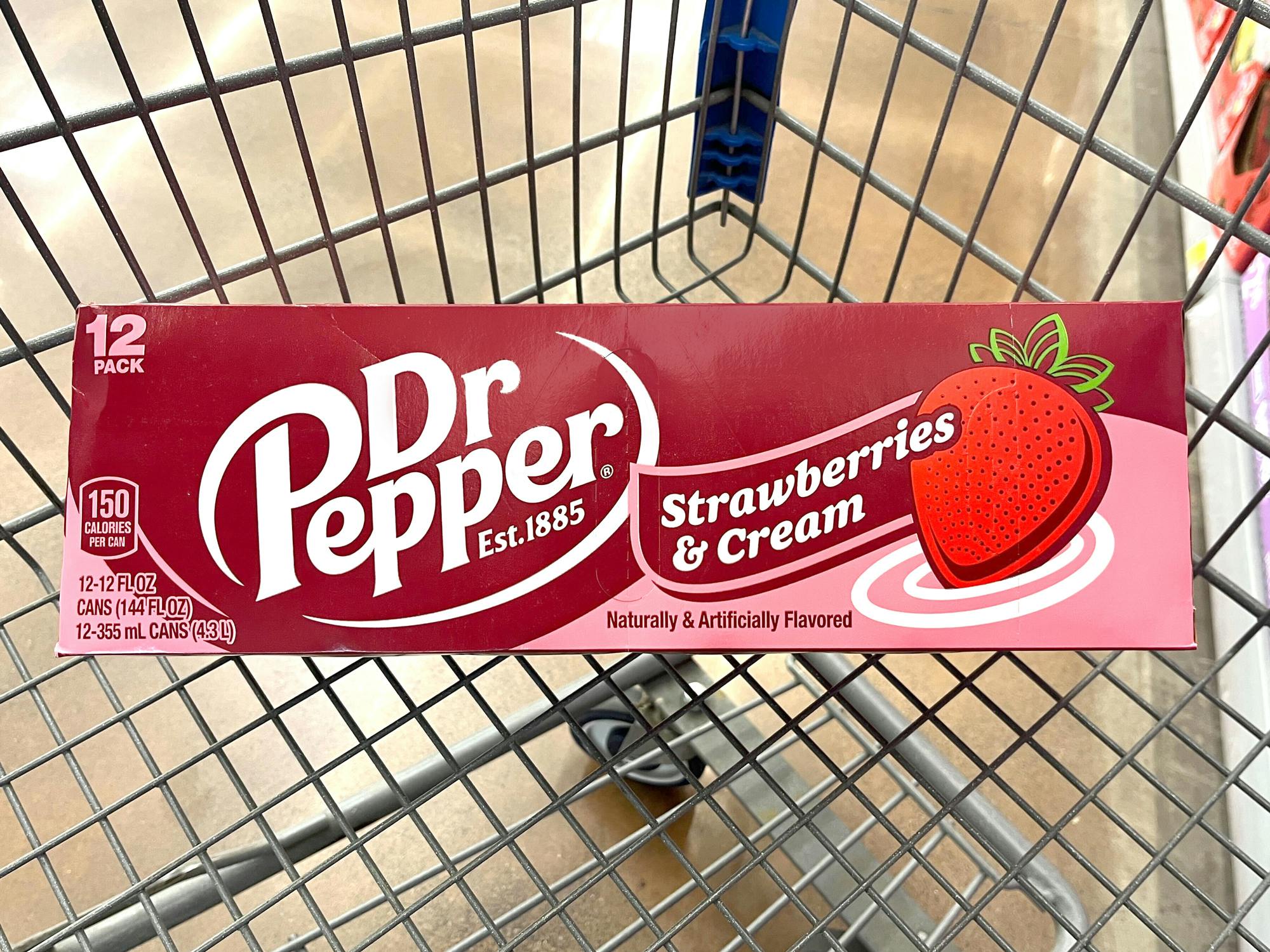 The new Dr Pepper Strawberries and Cream flavored soda in a cart