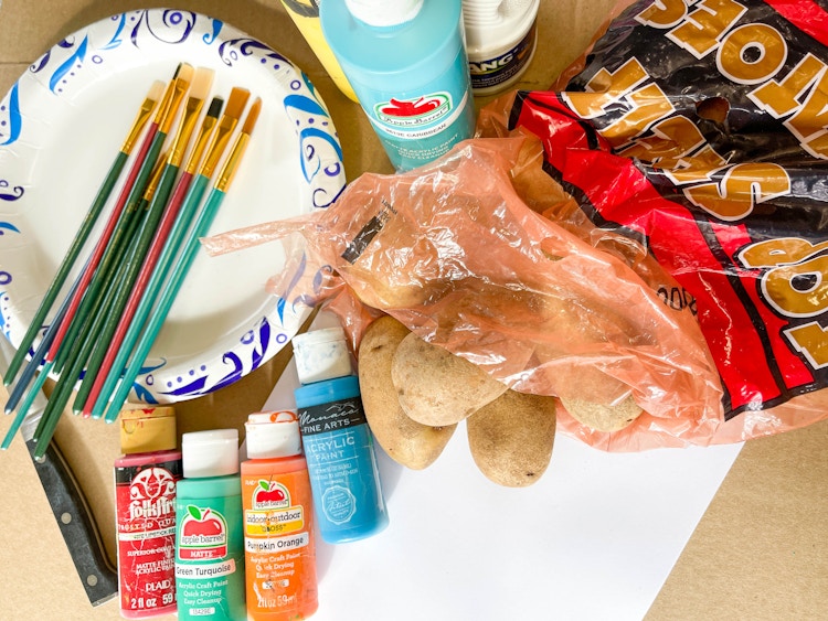 a bag of potatoes being prepared to paint 