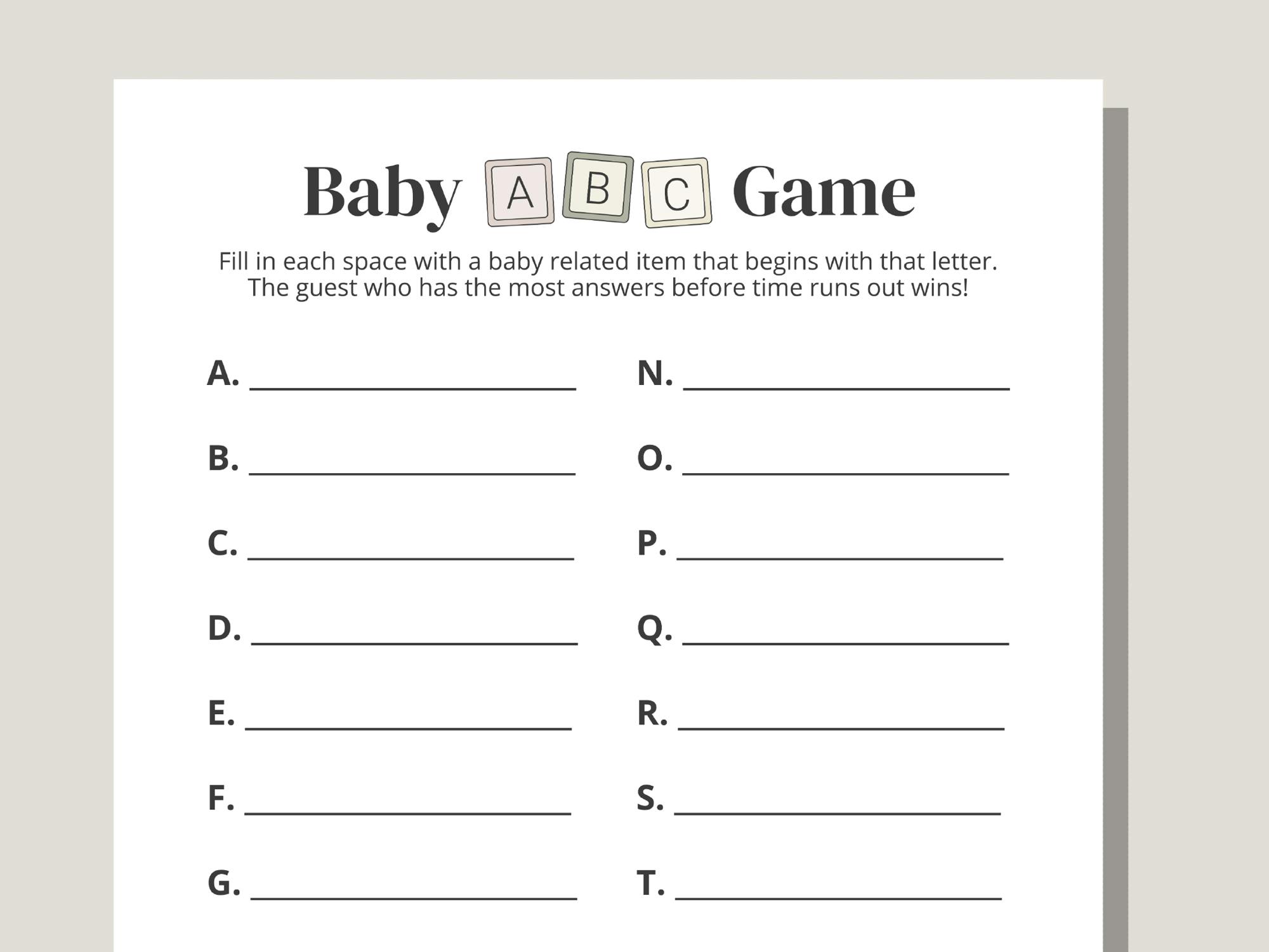 baby shower abc game printable