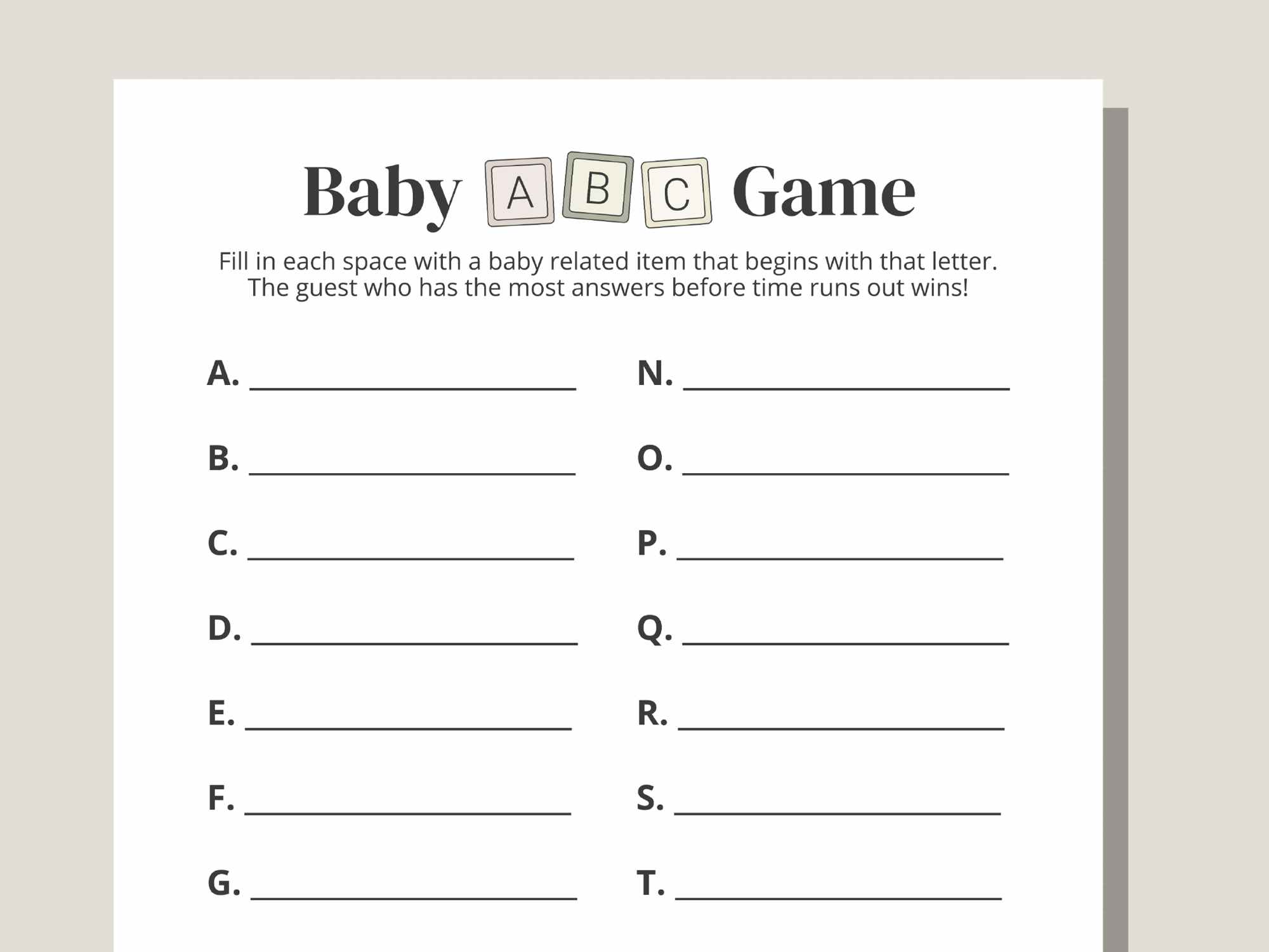 baby shower abc game printable