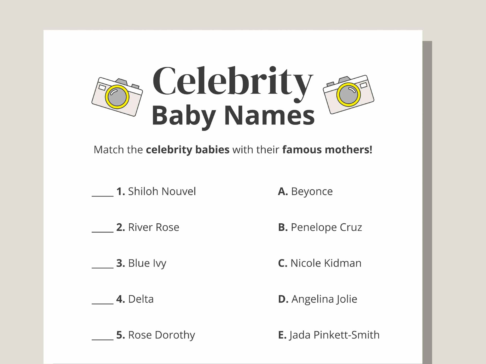 baby shower celebrity baby names game printable