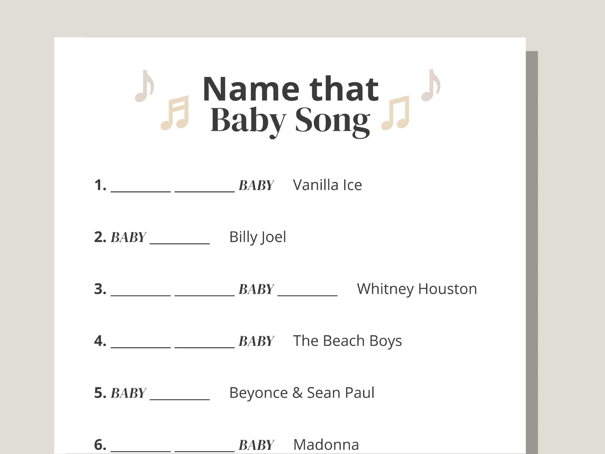 baby shower name that baby song game printable