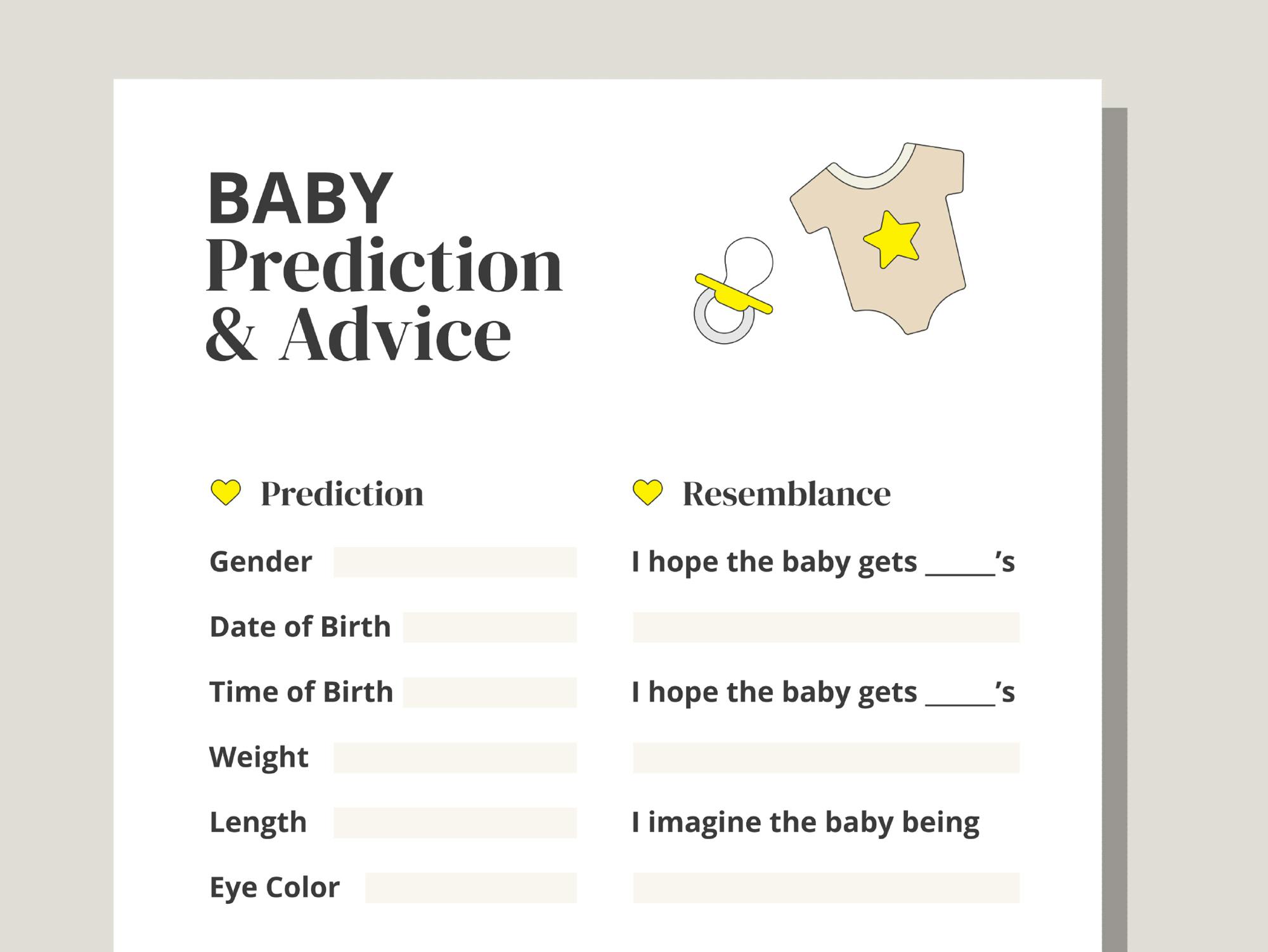 baby shower baby prediction and advice printable