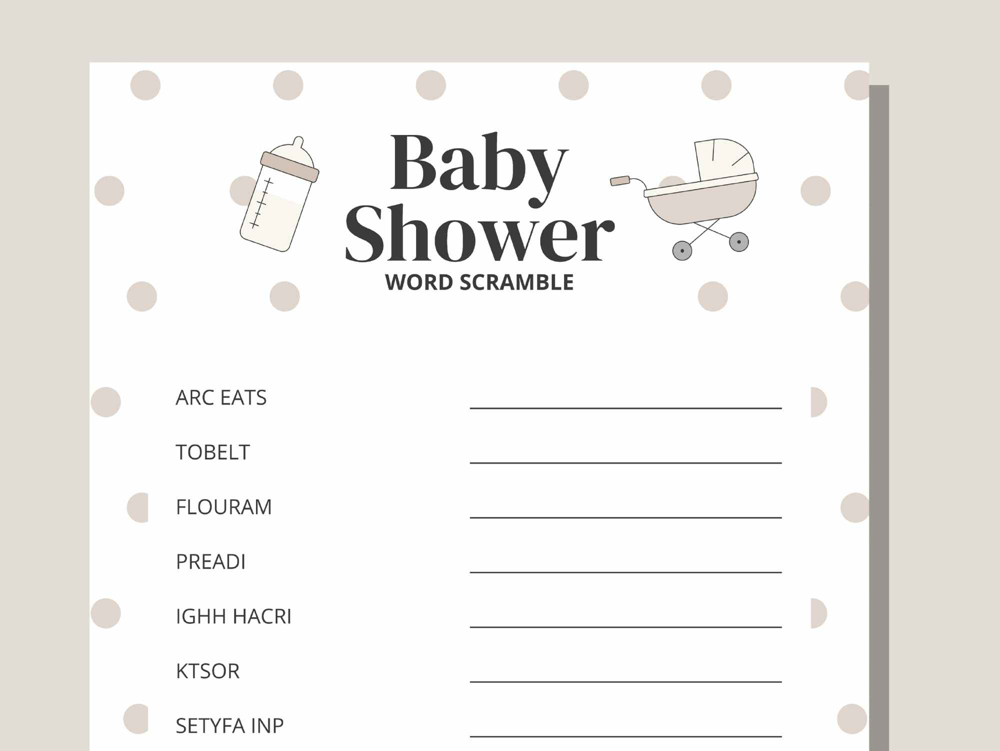 baby shower word scramble game printable