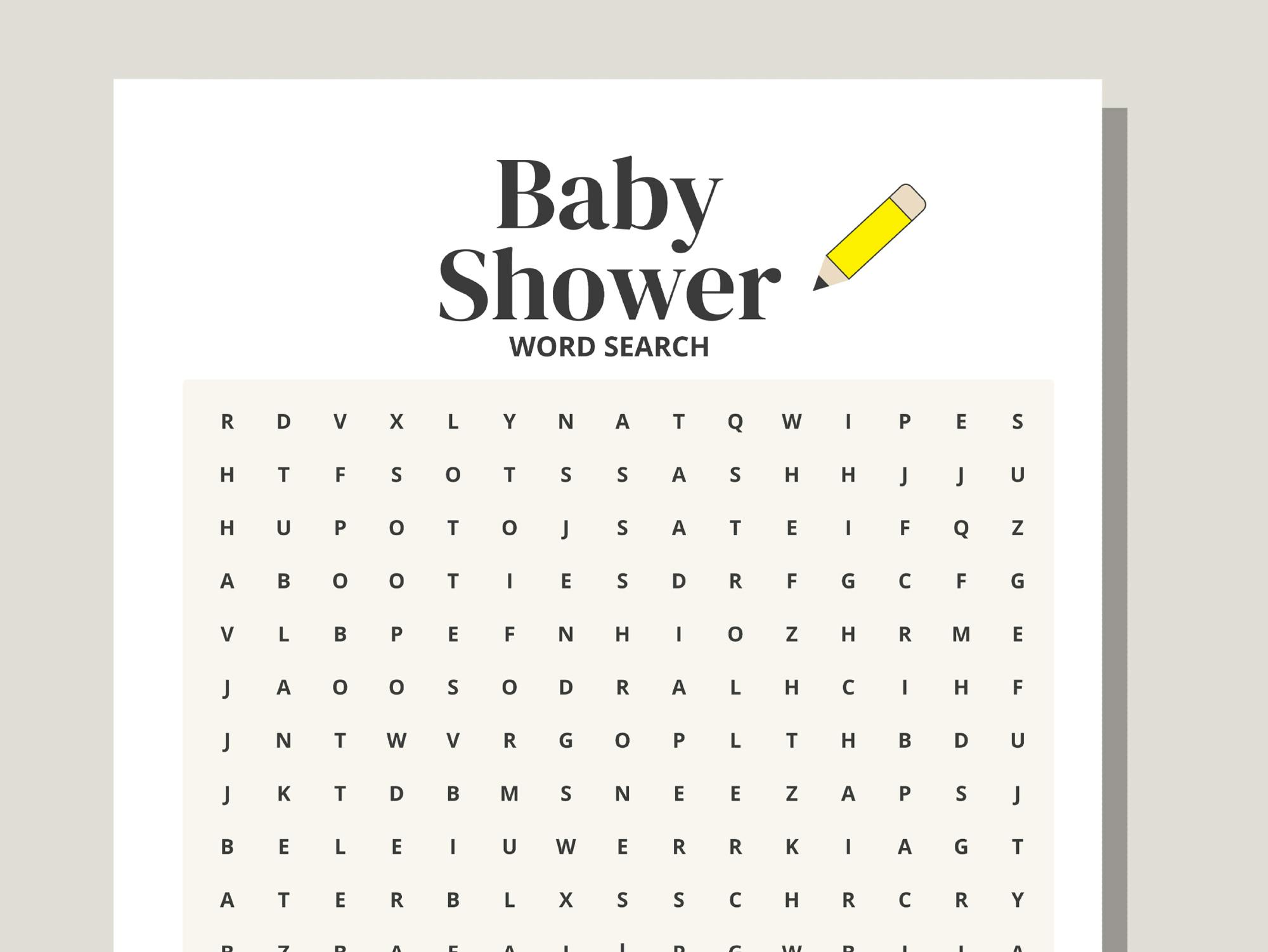 baby shower word search game printable