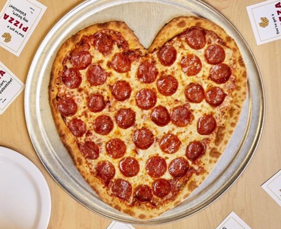 A heart shaped pizza from Peter Piper