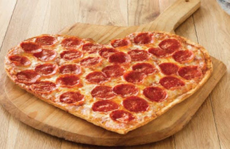 A heart shaped pizza from Marcos