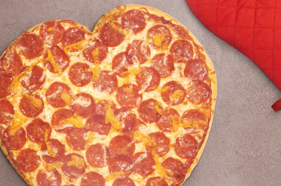 A heart shaped pizza from Papa Murphys