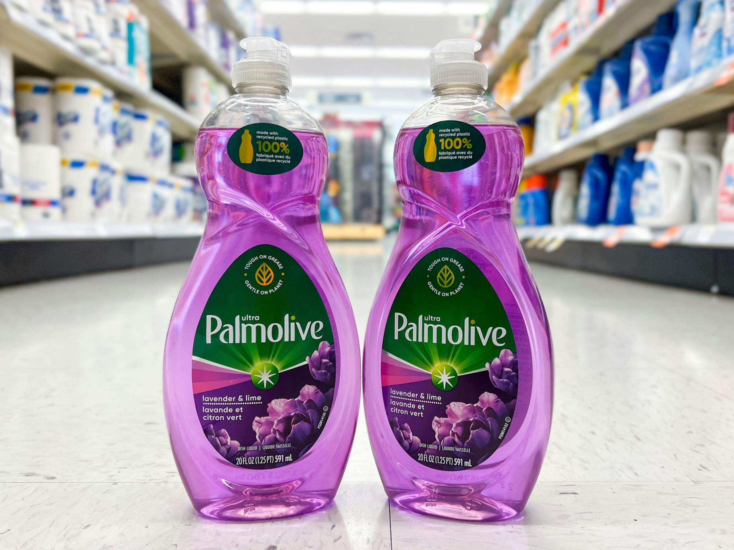 two bottles of palmolive on floor