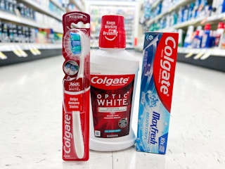 colgate dental products on floor