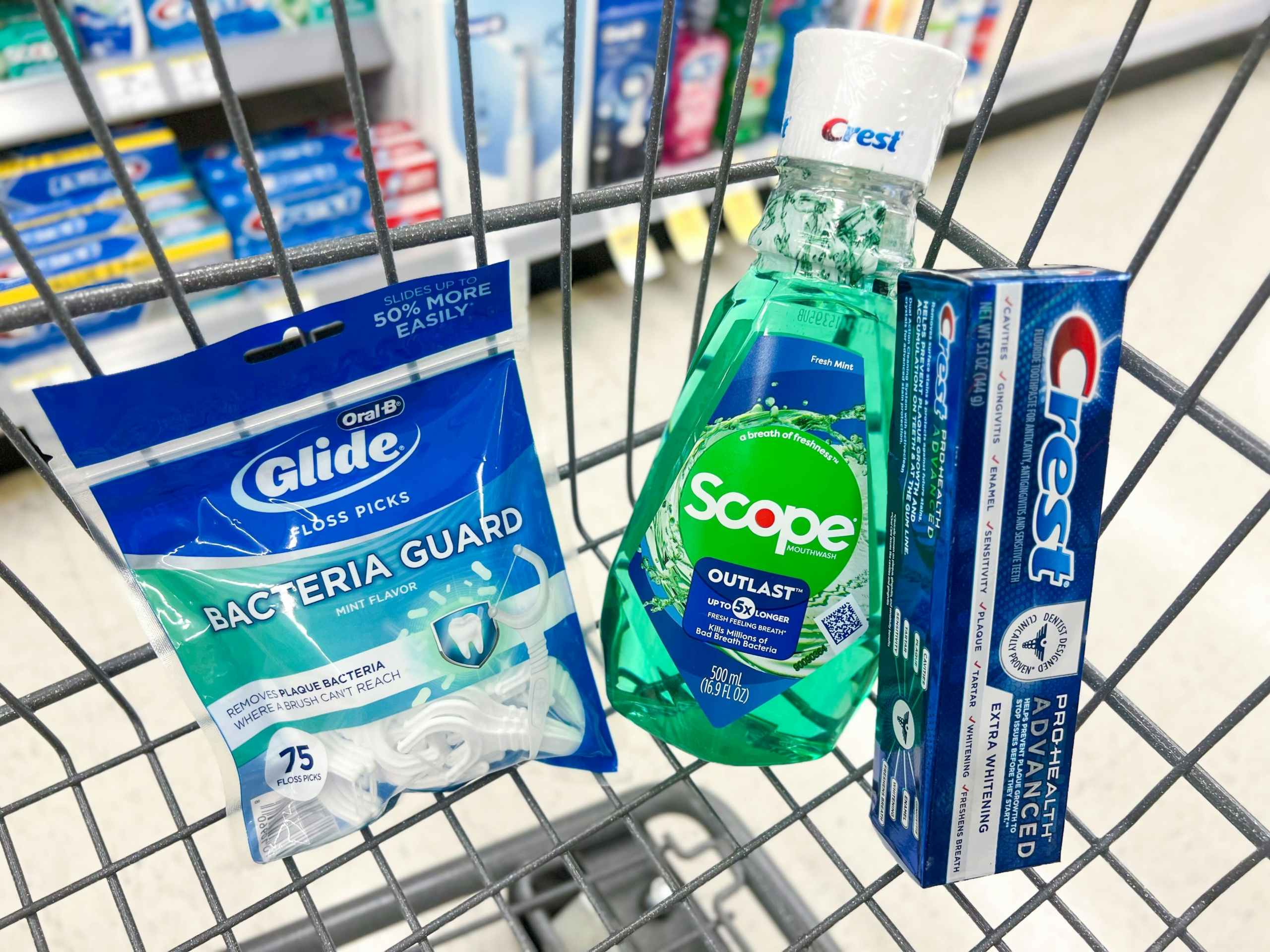 crest and oral-b products in shopping cart