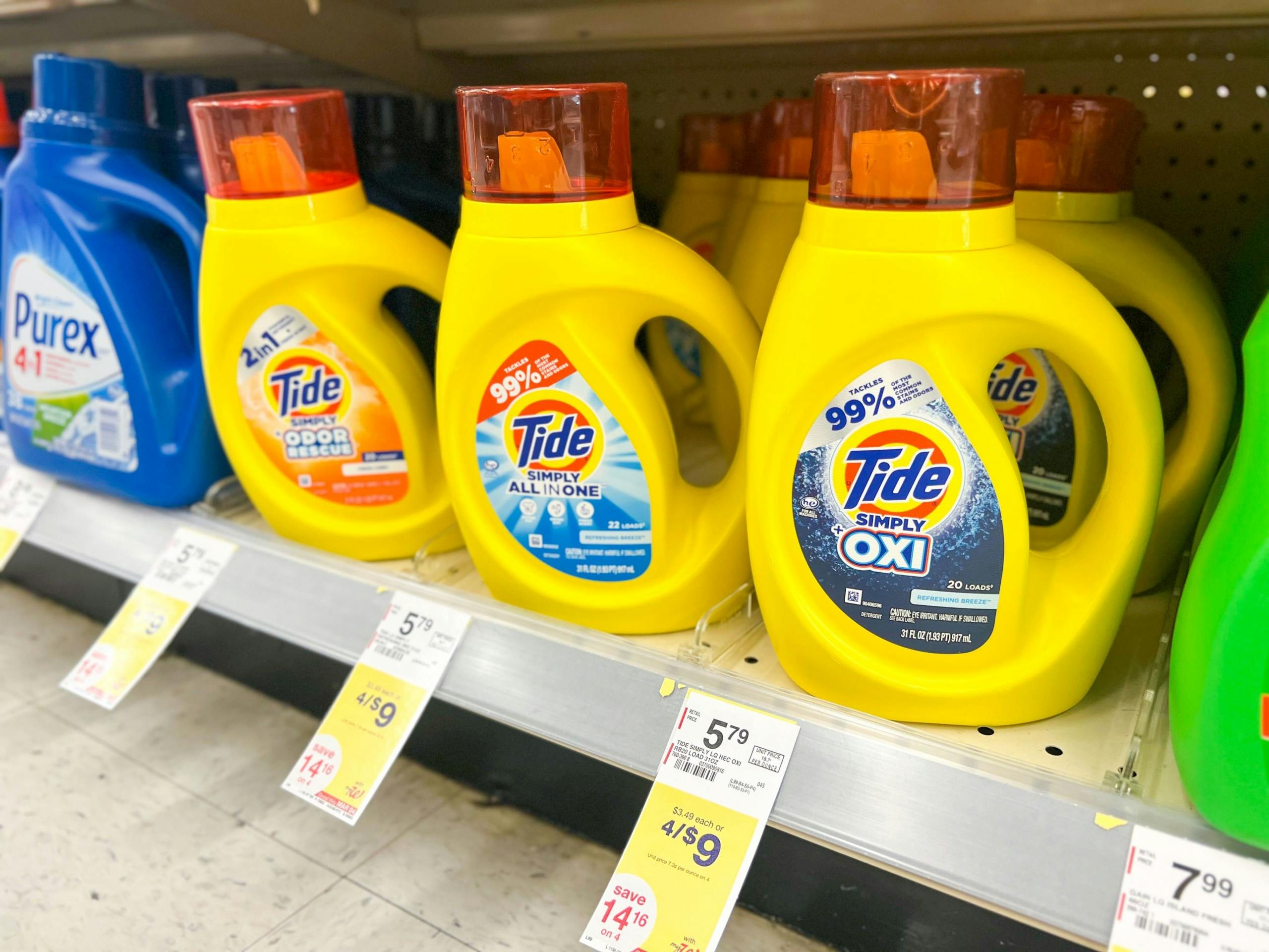 tide simply laundry detergent on shelf