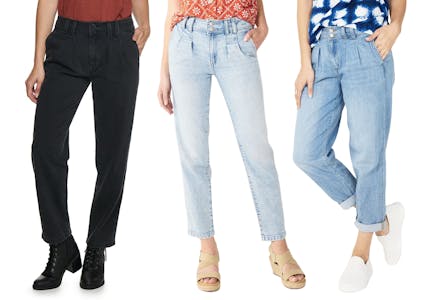 High-Rise Pleat Front Jeans