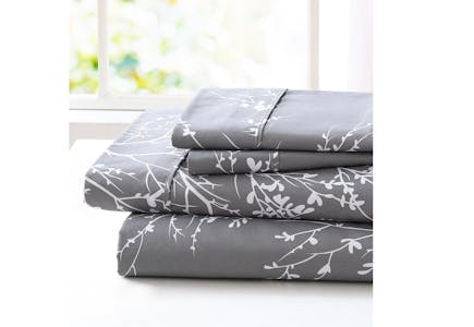 Spirit Linen Home Gray & White 4-Piece Sheet Set