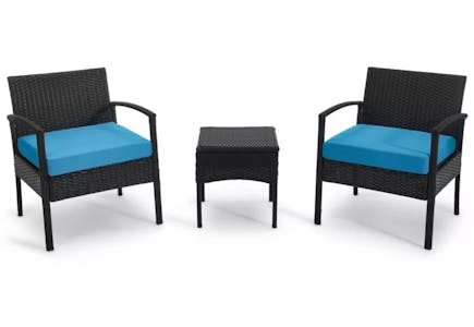 Patio Conversation Set with Blue Cushions