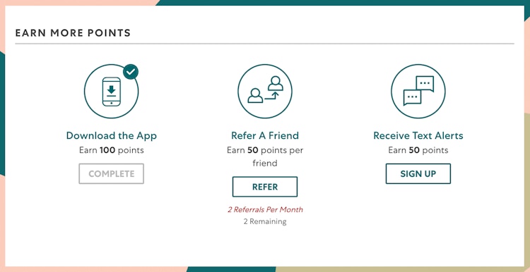 A graphic from Saks off 5th website showing ways to earn points