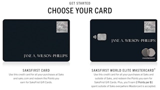 The credit card options for Saks Fifth Avenue
