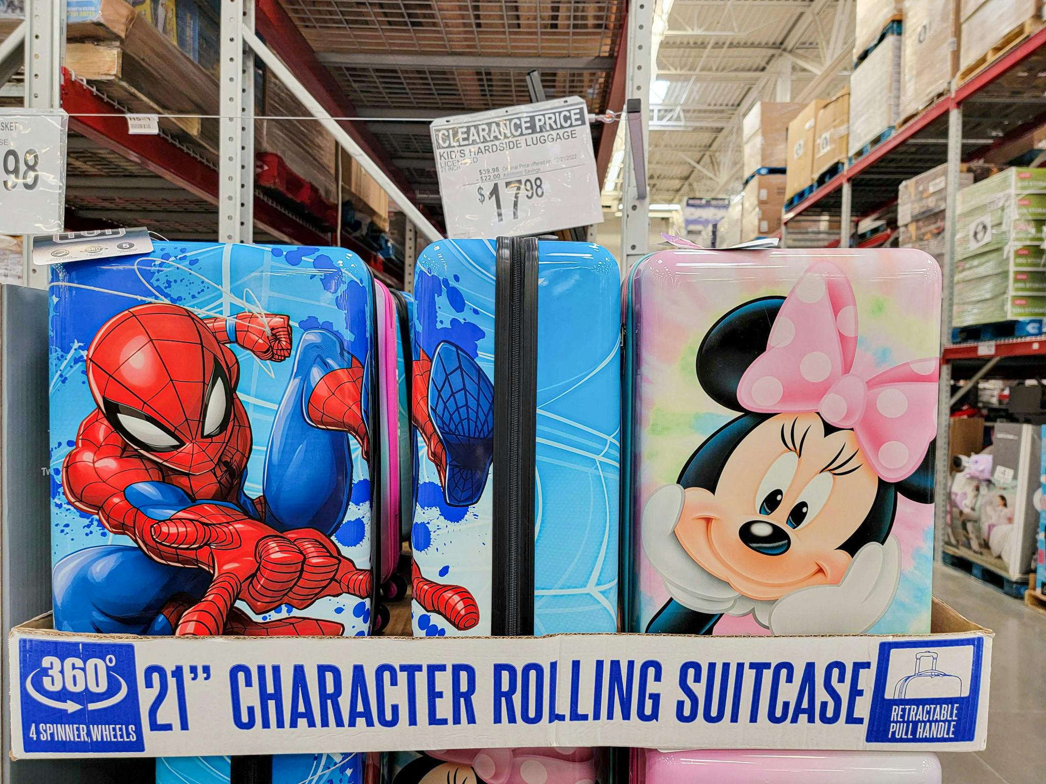 spiderman and minnie mouse luggage