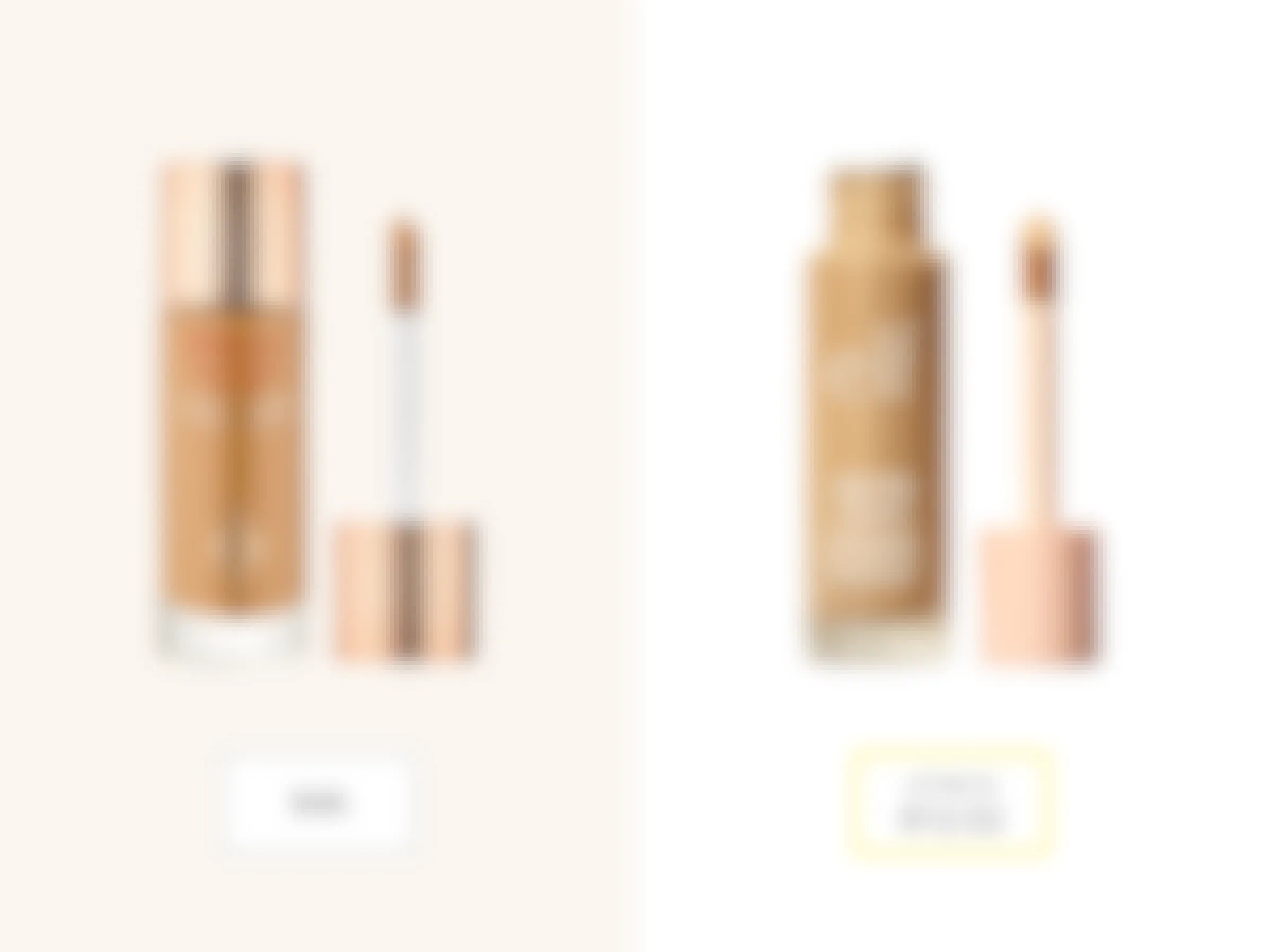 side-by-side comparison of charlotte tilbury's hollywood flawless filter and e.l.f. halo glow filter concealers