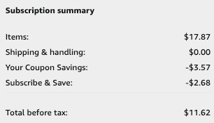 screenshot showing S&S, coupon, and final price
