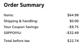 screenshot of promo code + final price