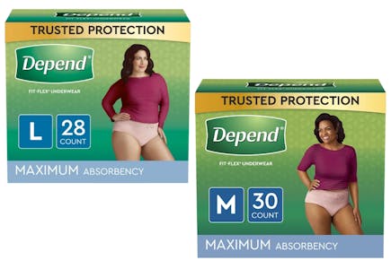2 Packs of Depend Incontinence Underwear