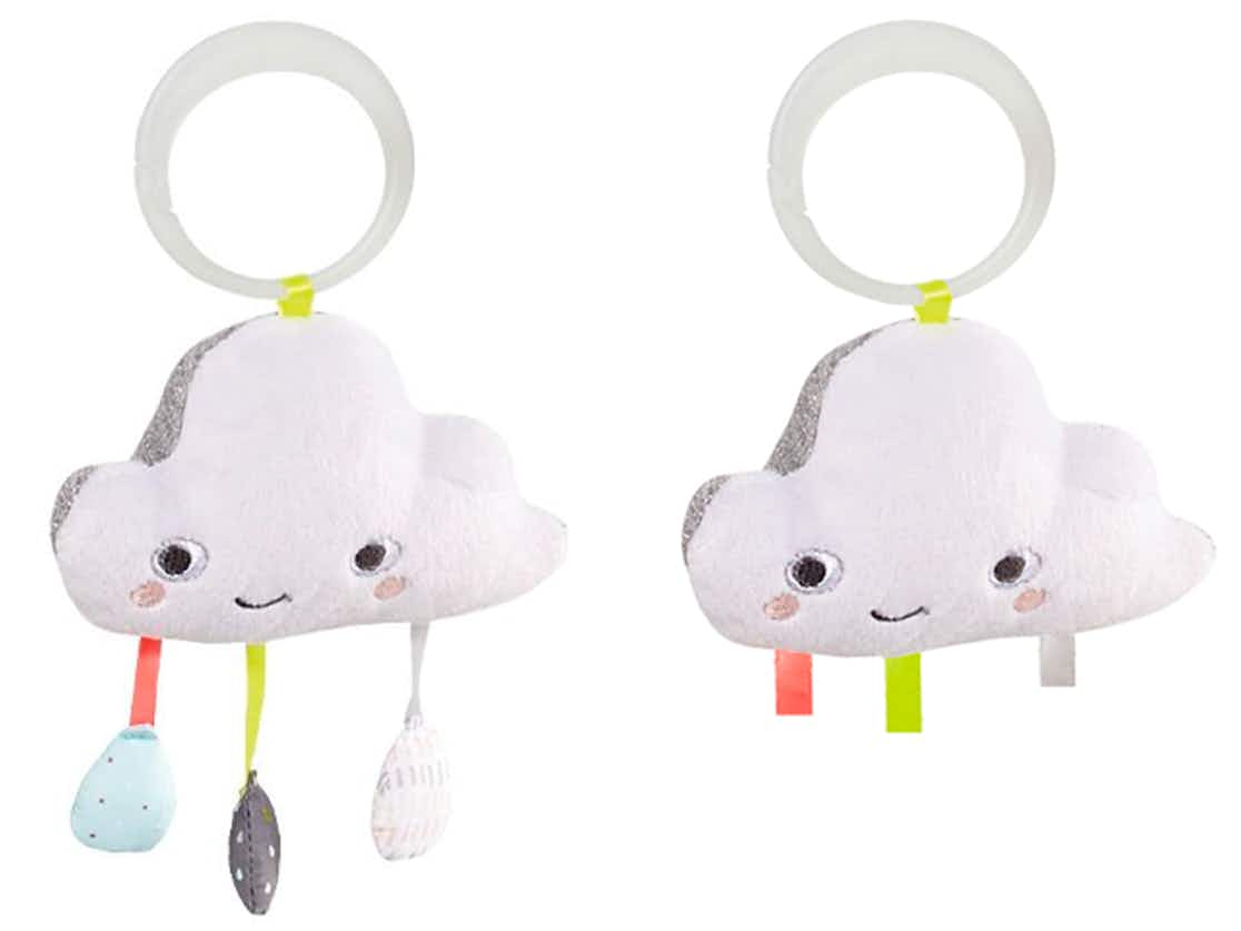 The cloud hanging toy from the Skip Hop Silver Linings Cloud Baby Gym with the raindrops attached and unattached