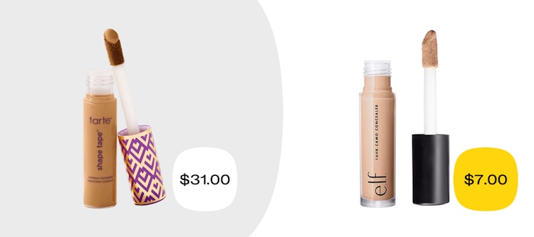 tarte shape tape and e.l.f cosmetics 16-hour camo concealer price comparison