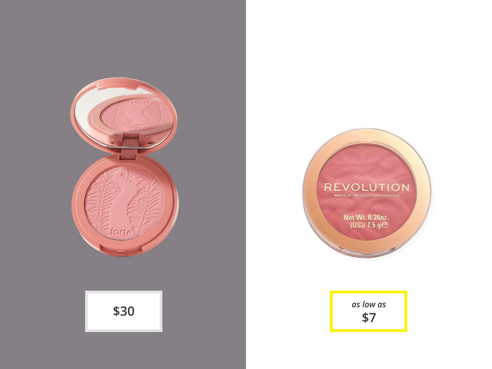 Makeup Revolution Blusher Reloaded ($7) vs. Amazonian Clay 12-Hour Blush ($30)