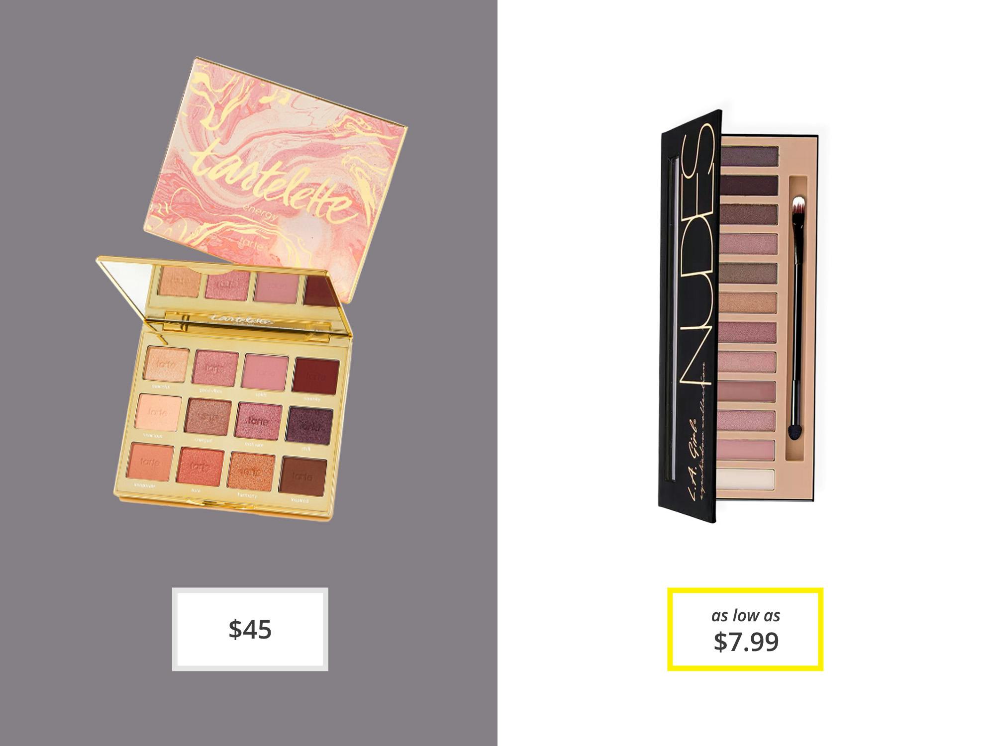 Nudes Beauty Brick Eyeshadow Palette ($7.99) vs. Tartelette Energy Amazonian Clay Palette ($45)