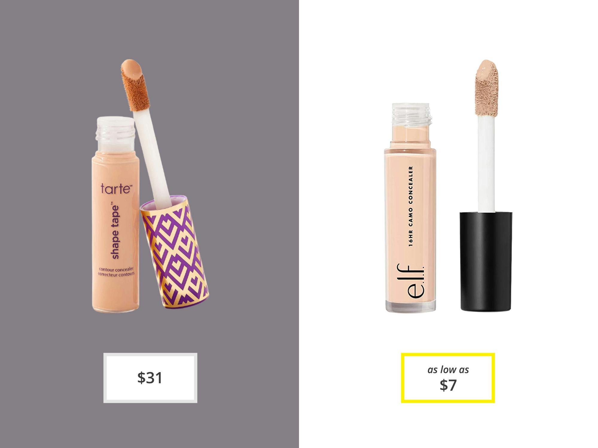 e.l.f Cosmetics 16-Hour Camo Concealer ($7) vs. Shape Tape Concealer ($31)