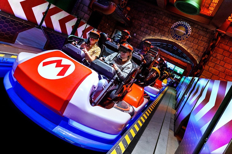 a family on a ride at super nintendo world at universal studios hollywood 