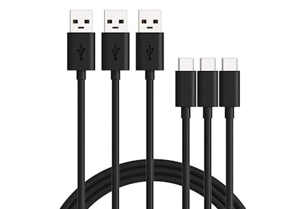 Micro USB or USB-C Charging Cable 3-Pack