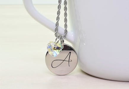 Domed Disc Initial Necklace With Austrian Crystals