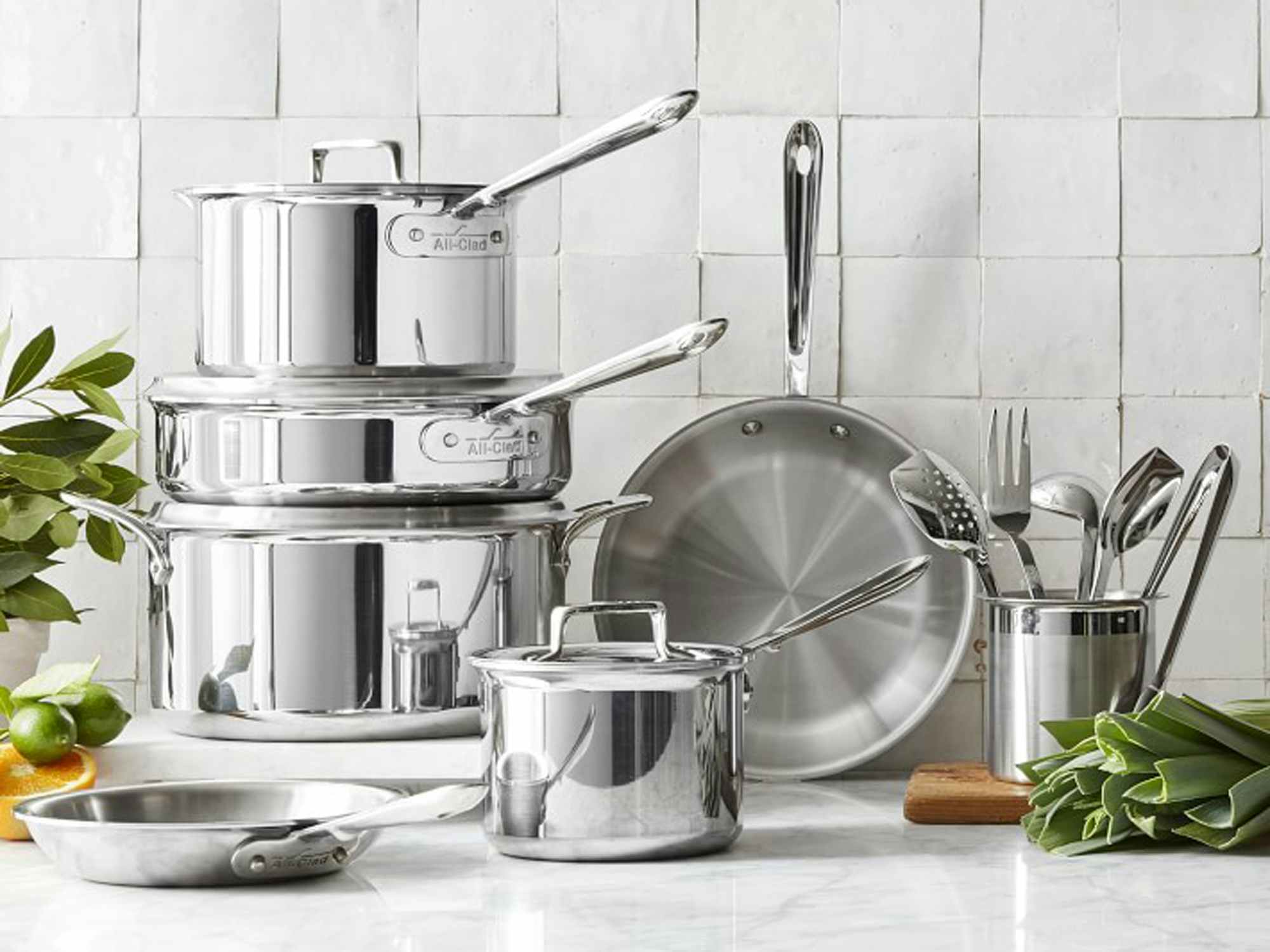 all clad stainless steel cookware in a kitchen