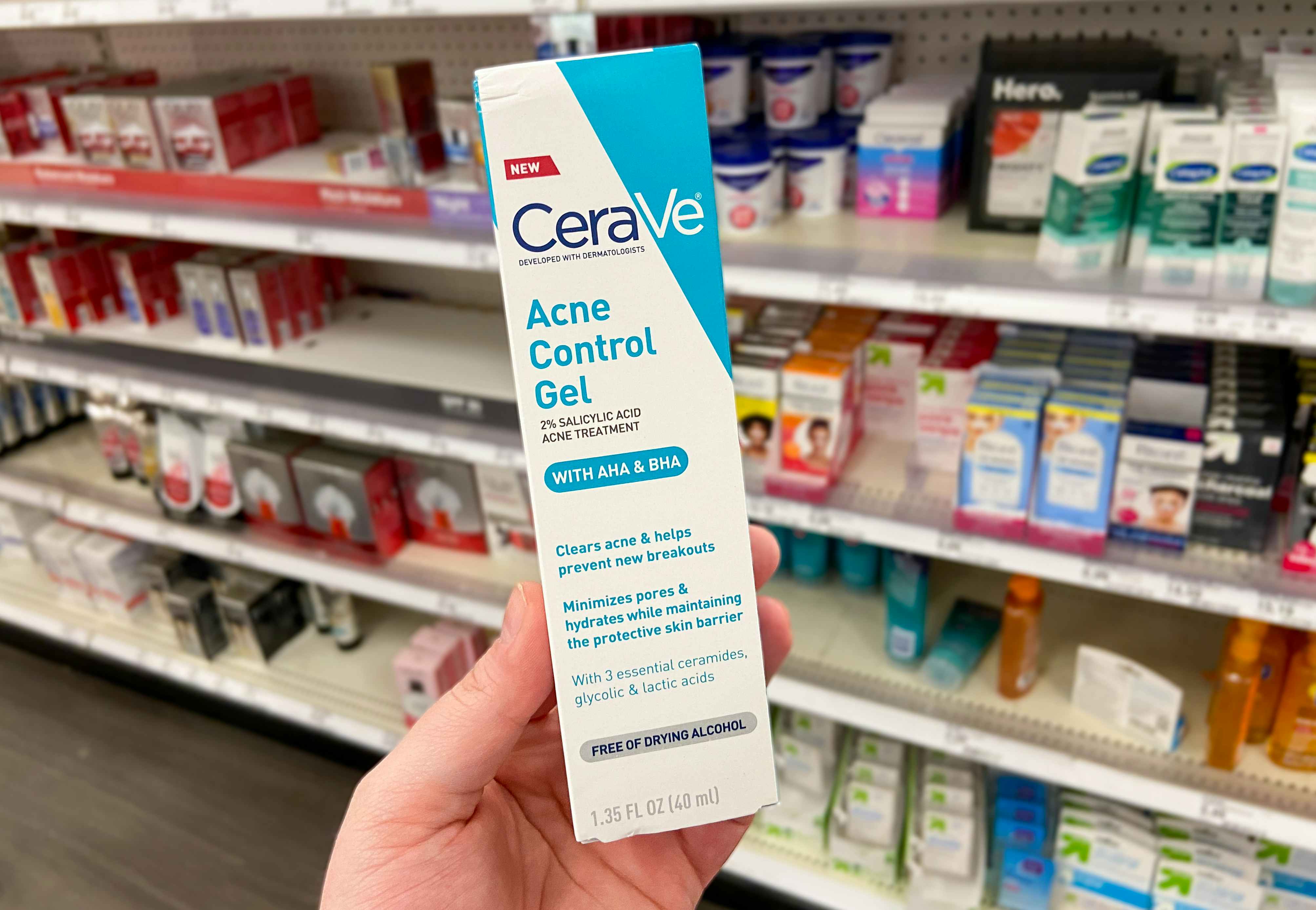 hand holding cerave acne control gel