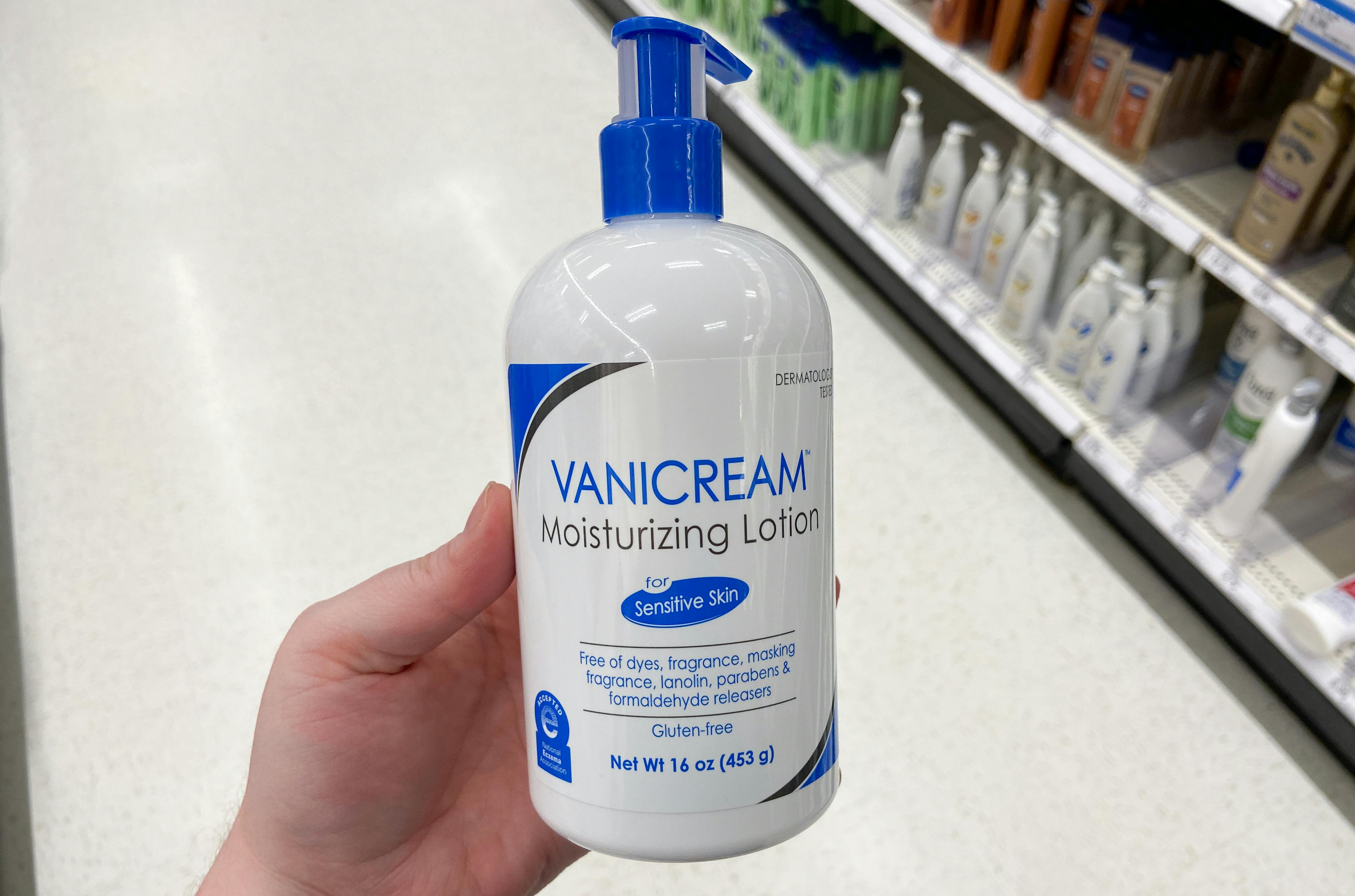 hand holding vanicream moisturizing lotion