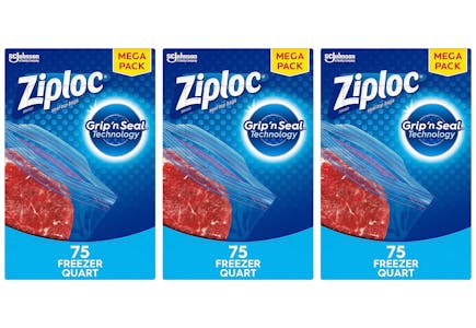 3 Boxes of Ziploc Quart Freezer Bags (225 Total)
