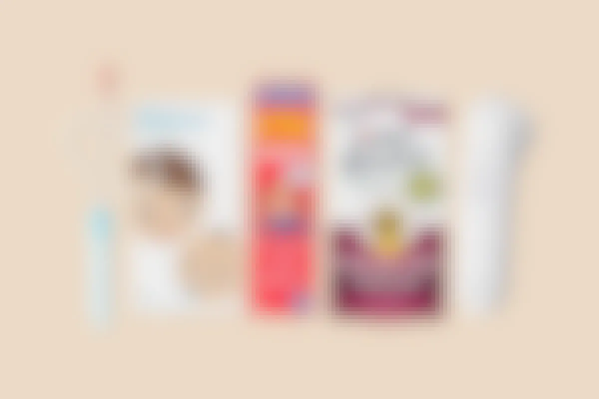 Some baby products on a neutral background
