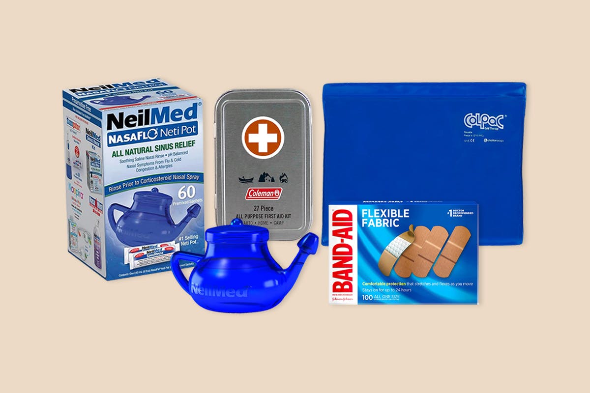 Some first aid products on a neutral background