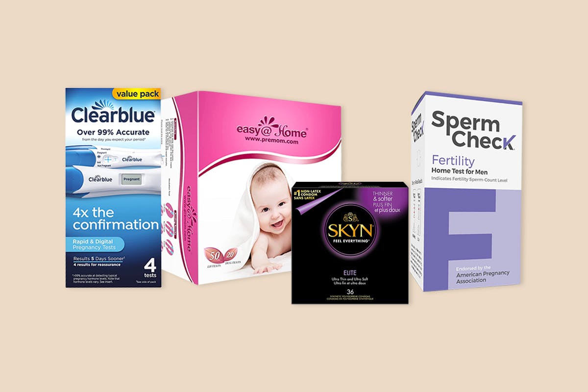 Some sexual health and fertility products on a neutral background