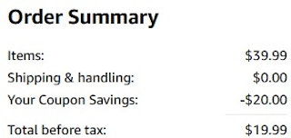 An Amazon order summary ending in $19.99