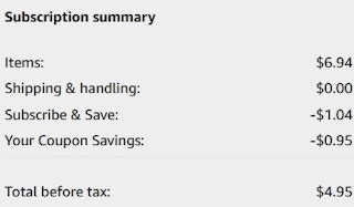 An Amazon subscription summary ending in $4.95