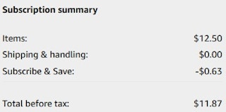 An Amazon subscription summary ending in $11.87
